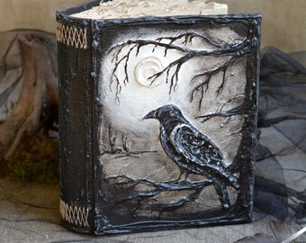 Black raven book, Magic book, Pagan Diary, Gothic Black book, Book of Shadows, Spell book Magic diary, full moon, halloween guest book, Set