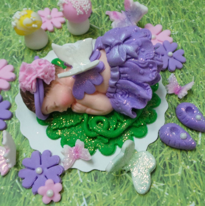 Baby Fairy Cake Topper set with Mushrooms BABY SHOWER Edible
