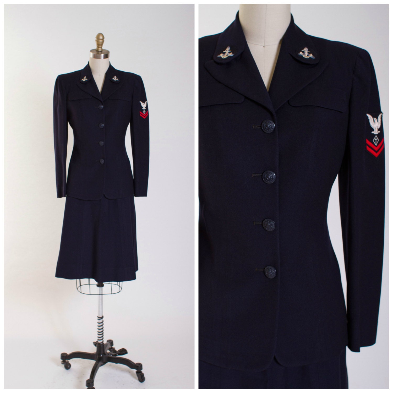 1940s Vintage Uniform Navy Blue WAVES Vintage War Era