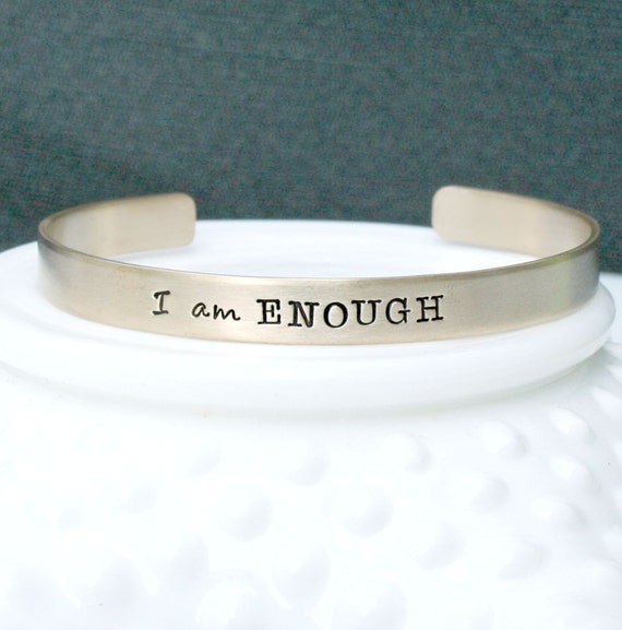 I am Enough Gold Inspirational Bracelet Hand Stamped