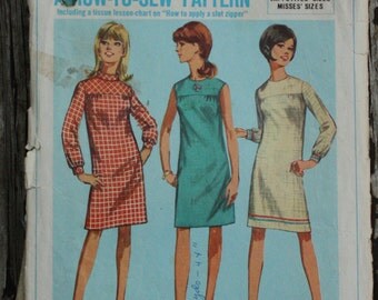 Simplicity 7177 1960s 60s How To Sew Dress Vintage Sewing Pattern Size 10 Bust 31