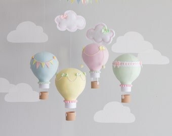 Pastel Baby Mobile, Hot Air Balloon Mobile, Custom Mobile, Nursery Decor, Personalized Baby Mobile, Made to Order, i12