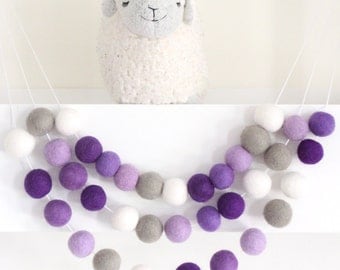 Ombre Purple Garland- Nursery Decor- Purple Felt Ball Garland-Pom Pom Bunting- Baby Shower Decor- Purple Pastel Decor- Purple Nursery Decor