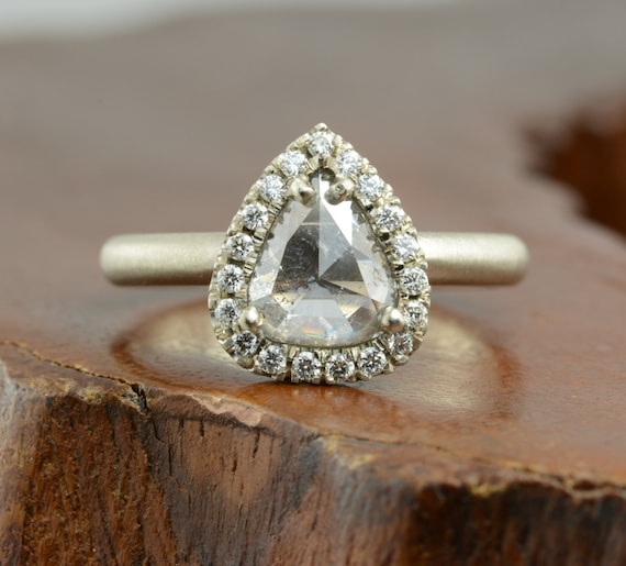 Rose Cut Diamond Halo Engagement Ring by PointNoPointStudio