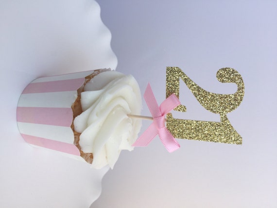 6 Gold Glitter 21st Birthday Cupcake Topper with Pink Bow.