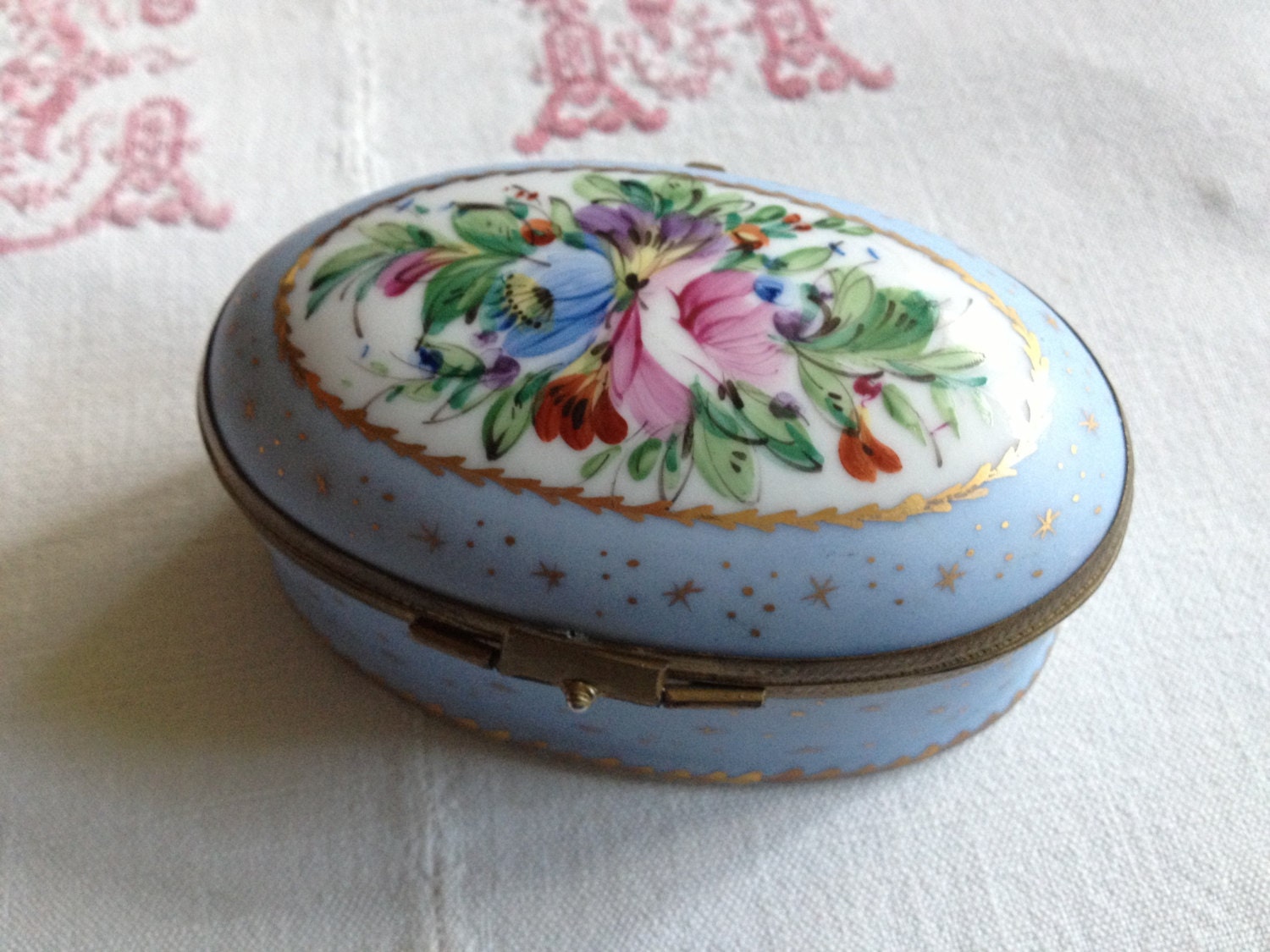French Limoges Trinket Box A M R Limoges Hand Enameled