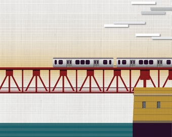 Chicago El at River Bridge / Chicago - Art Print