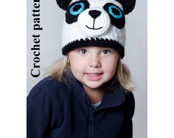 Panda crochet winter hat animal pattern for winter in 4 sizes by Akroche Tatuk. In french and english.
