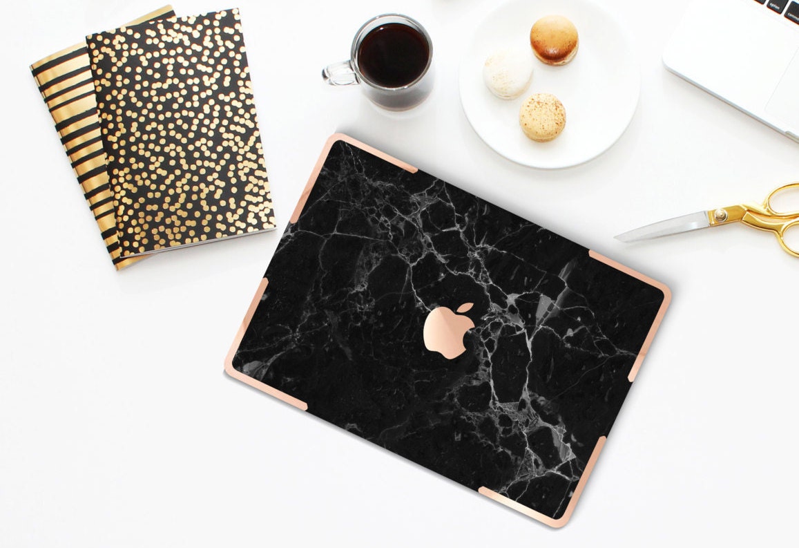 Marble Black with Rose Gold Accents Hybrid Hard Case for