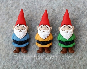 3 Fairy Garden Gnomes - Gnome Buttons Miniature Fairy Garden Accessories Woodland Scrapbook Supplies Miniature Gnomes Terrarium Accent