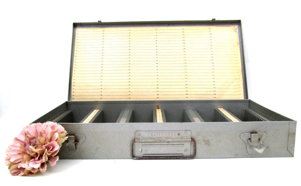 Vintage Brumberger Metal Slide Tray Case / Industrial Decor / Coin Tray