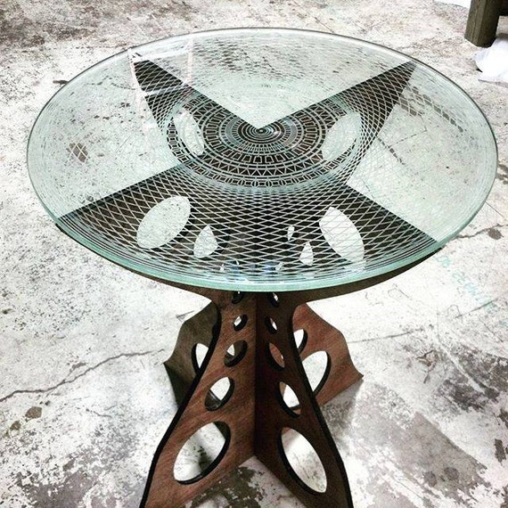 MODERNA End Table Etched Tempered Glass w/ Birch by Perpdesign