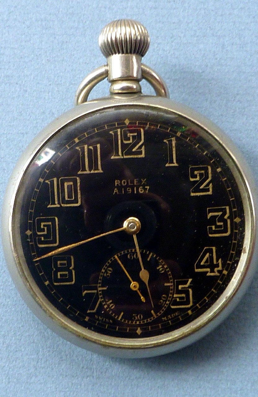 Vintage 1940s Rolex Military GS MK II Pocket Watch. Black Face