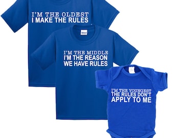 Set of 4 Sibling Rules T Shirts Brothers or Sisters Rules