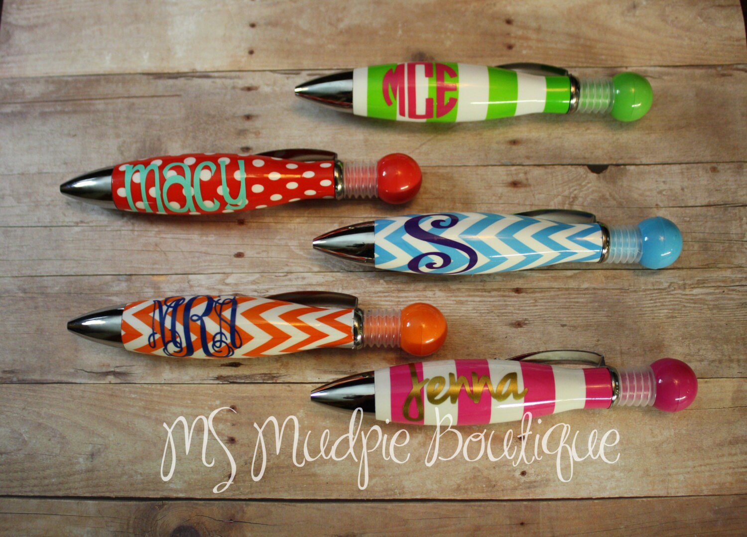 Monogrammed Pen Chevron Quatrefoil and Polkadot Pens