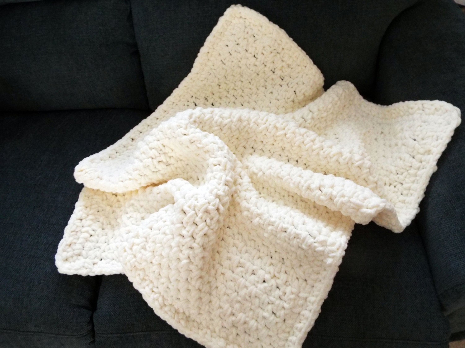 Crochet Baby Afghan Bulky Yarn Handmade by Bobbin For