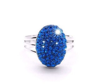 Blue Swarovski Crystal Stone Ring, Capri Blue Swarovski Crystal Statement Ring, Blue Crystal Jewelry