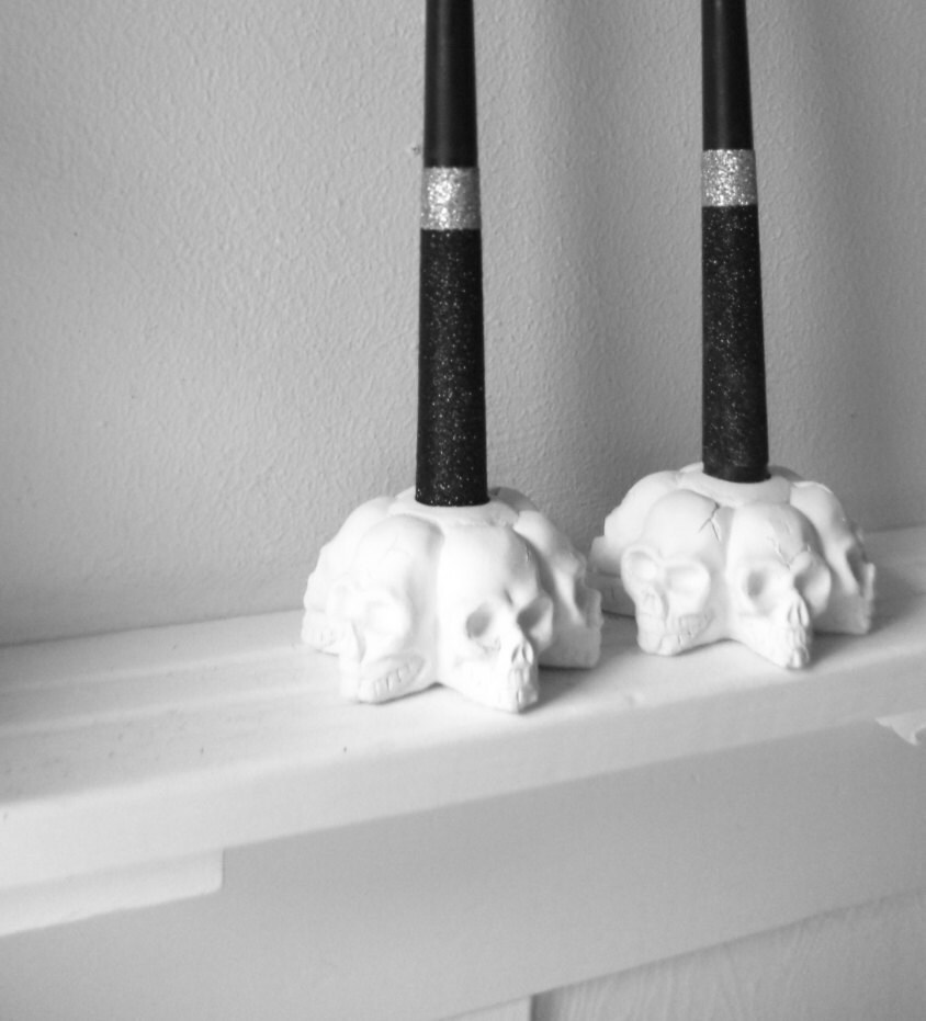 Skull candle holders pillar candle holders by RedwoodStoneworks