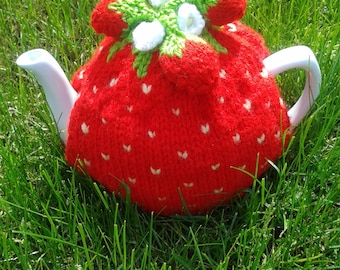 Strawberry Knitted Tea Cosy, tea cosy, tea cozy, teapot cover, house-warming gift, gift for her, kitchen accessory, novelty tea cosy