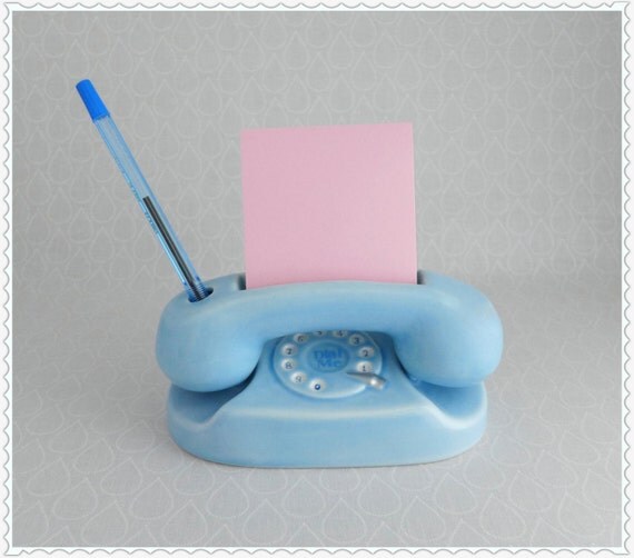 PostIt Note Holder Ceramic Telephone Message Center Pen