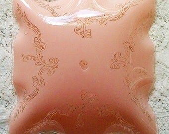 Vintage Pink Scroll Square Glass Ceiling Light Cover - 11 X 11