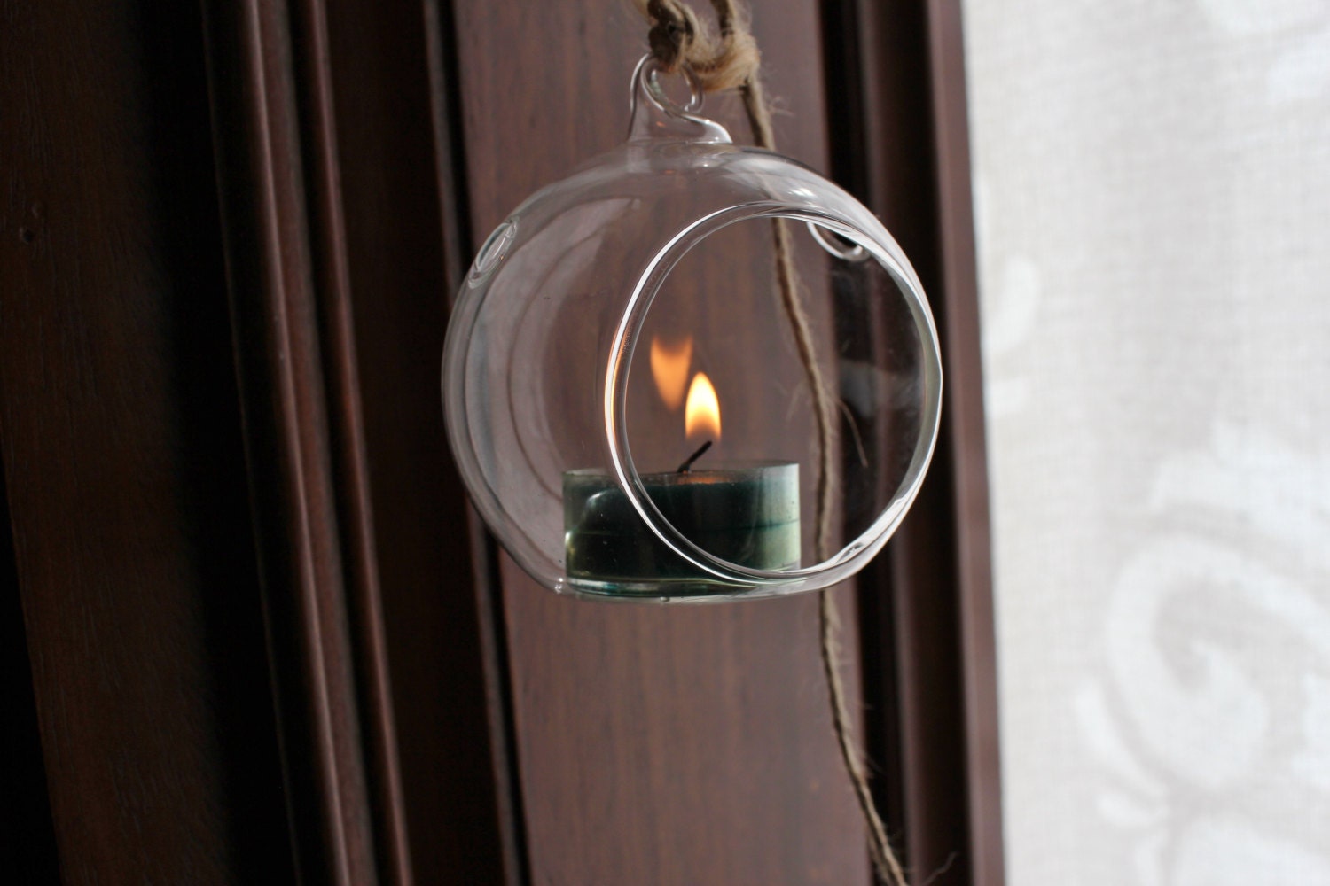 3in 7.5 cm Hanging Glass Terrarium / Tea Light Holder
