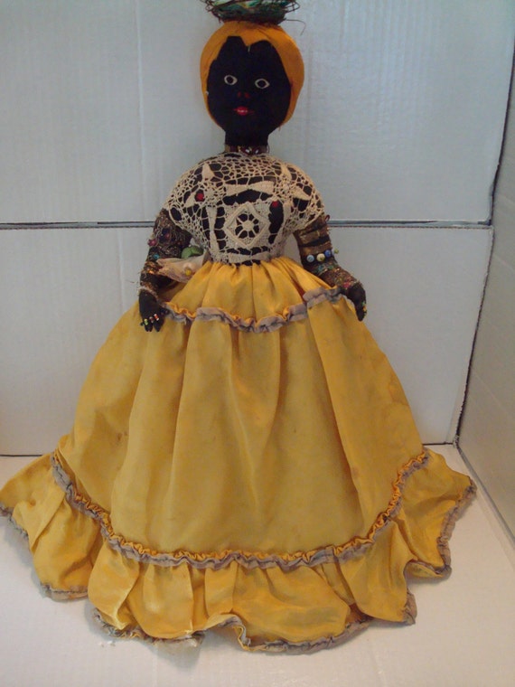 Vintage Caribbean Black Cloth Doll Hand Made Very Sweet