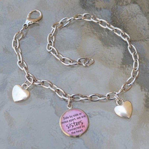 Sisters Charm Bracelet with Silver Hearts 8.75