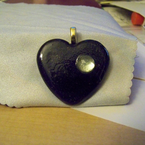 Pendant - Heart Black with Rhinestone