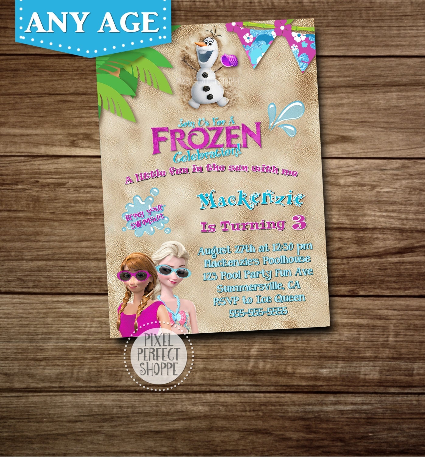 Frozen SUMMER Birthday Invitation Frozen Birthday Party