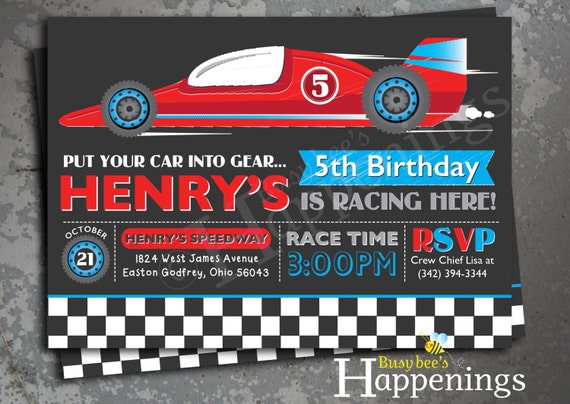 Racecar Birthday Invitation Race car Invitation Race Track