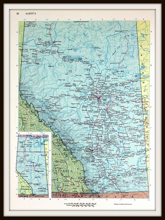 Canada Map Alberta 12 x 9 Book Plate Large 1960's Map