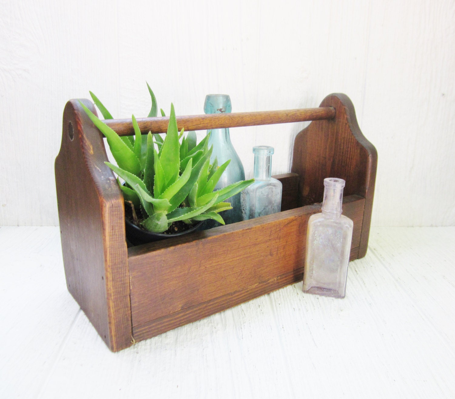 Vintage Wooden Tool Box or Caddy, Small Wood Tote, Rustic Farmhouse