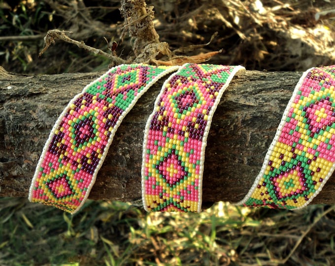 Ethnic bead belt, traditional pattern, spring belt, colorful belt, blue-yellow belt