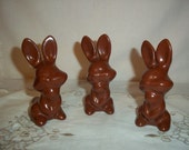 Vintage, Hand-Made Set of 3 Ceramic Chocolate Bunnies, Made by Shop-Owner, 1980's, Shabby Chic Home Decor, Collectible, Sweet Gifting
