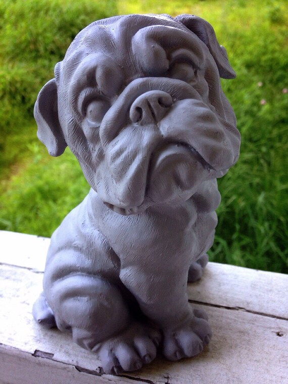 Bulldog Statue, Painted Bully Figure, Dog Memorial, Concrete Garden Art
