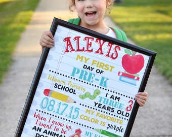 First Day of School Sign, Back to School, 1st day of school, Memory, Digital File and print option 8x10 or 16x20