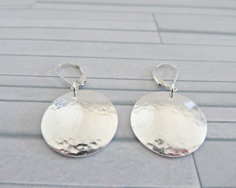 Silver convex earrings, Fine silver earrings, Silver disc earrings, Silver domed earrings, Textured earrings, Hammered earrings, Made in UK