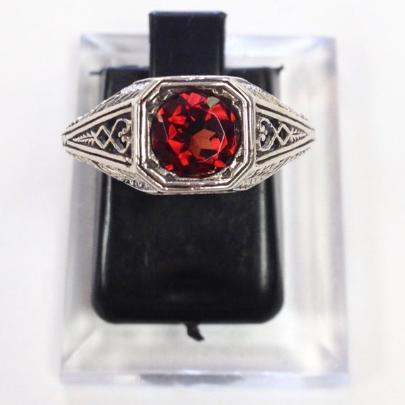 Garnet Art Deco Filigree Edwardian Antique Sterling Silver 925 Ring sz 7 by TheFlyingFoxes steampunk buy now online