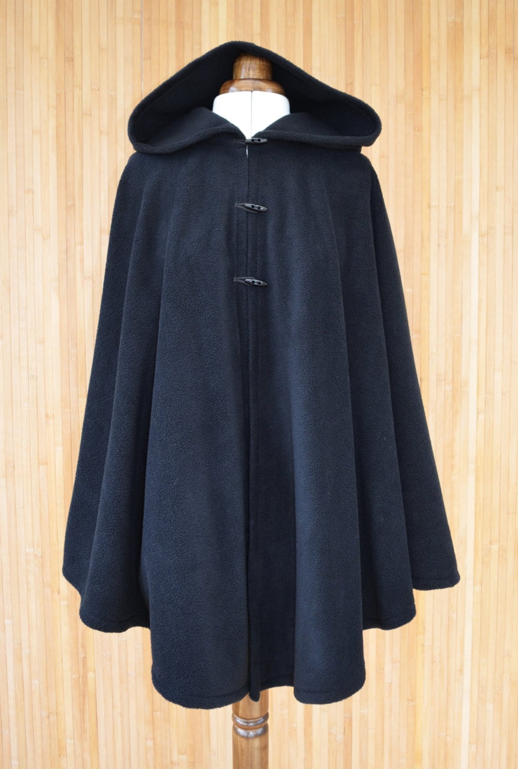 Womens' Black Handmade Hooded Cape / Hooded Cloak by DeliCatStudio