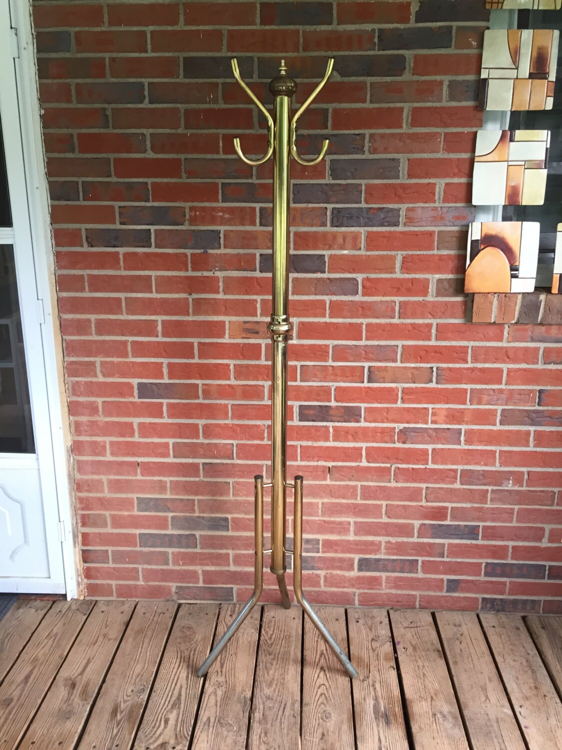Vintage Mid Century Brass Coat Hanger Stand Hat Rack Hollywood Regency
