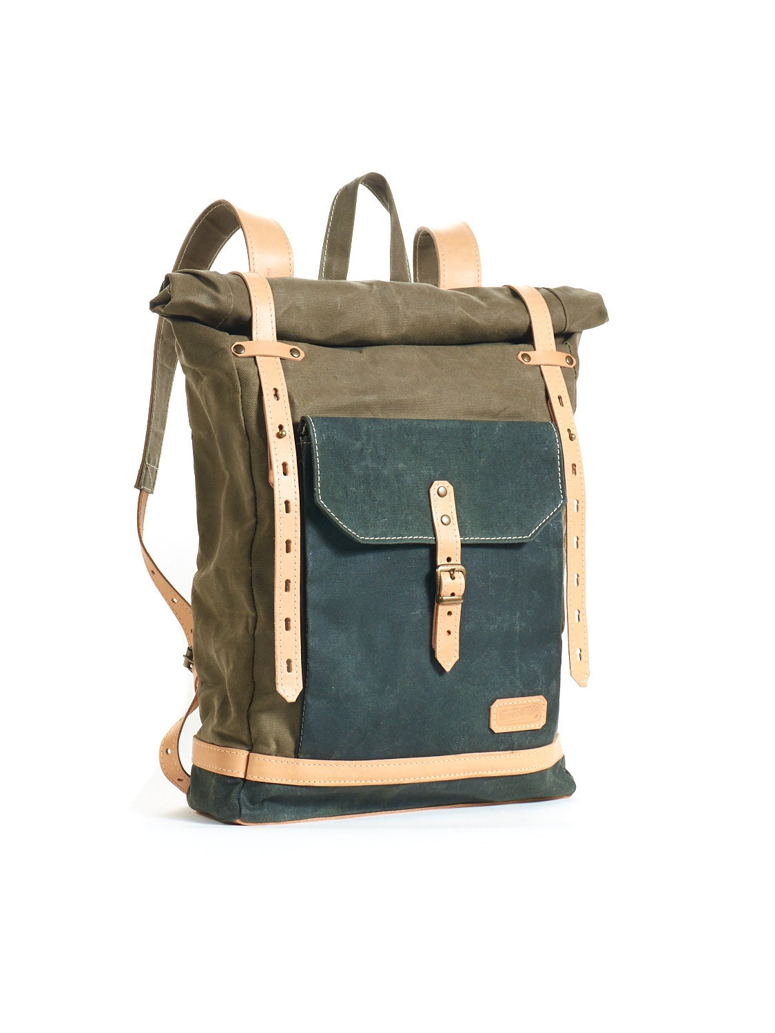 Olive green waxed canvas school backpack. Waxed canvas bag.