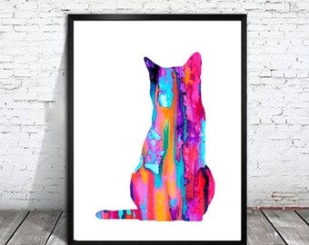 Cat Pink Watercolor Print, cat art, cat print, cat watercolor, watercolor painting, watercolor animal, cat poster, animal print