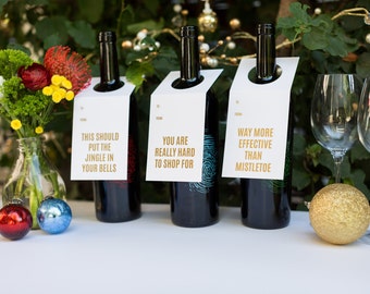 Wine Lover Gift. Funny. Holiday Wine and Spirit Tags - Gold Collection 3-Pack. Letterpress. Foil.