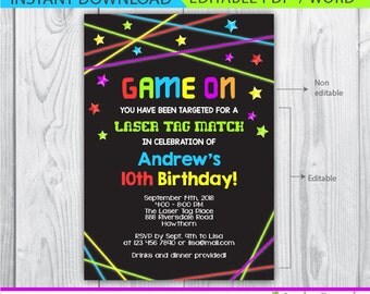 laser tag invitation / laser tag birthday invitations / neon invitation / laser tag birthday / laser tag invite / neon chalkboard instant