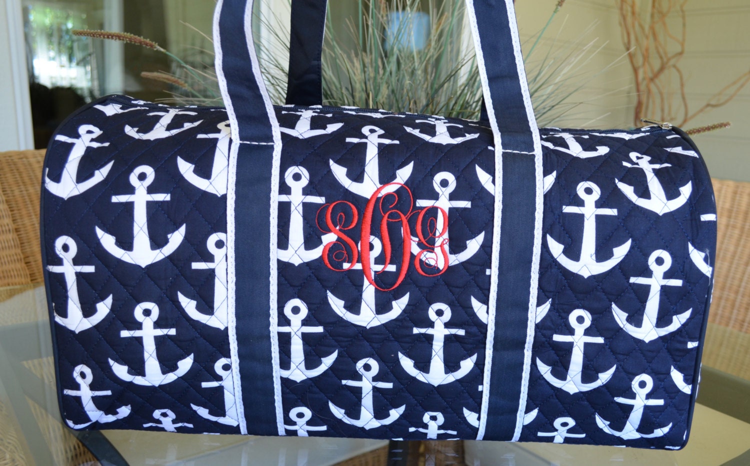 Nautical Duffel Bag Blue & White Monogrammed Bag Travel Bag