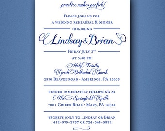 Wedding Rehearsal Dinner Invitation • Calligraphy Style Rehearsal Dinner Invitation • Blue • Blue Rehearsal Dinner Invitation • Calligraphy