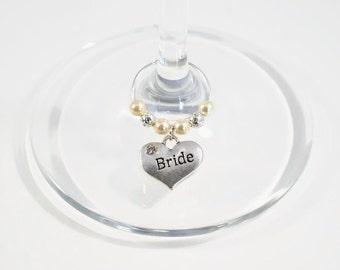 Bride Wine Glass Charm - Swarovski Crystal - Hen Night Wine Glass Charm - Wedding Wine Glass Charm - Bridal Shower Gift - Hen Party Gift