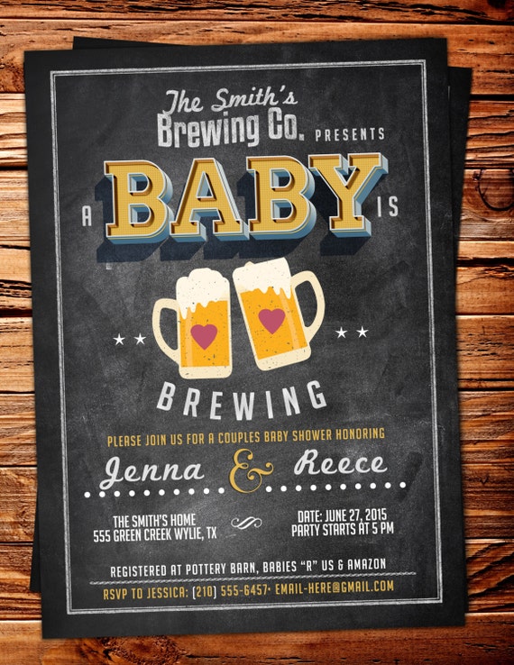 Baby is brewing, Coed baby shower invitation- Beer baby shower invitation- couples baby shower - girl baby shower - boy baby shower, BBQ