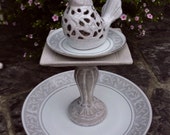 Bird bath, bird feeder, garden totem, garden deco, patio decor, recycled tableware, upcycled ceramics, garden art, garden whimsy, yard art Bird bath, bird feeder, garden totem, garden deco, patio decor, recycled tableware, upcycled ceramics, garden art, garden whimsy, yard art
